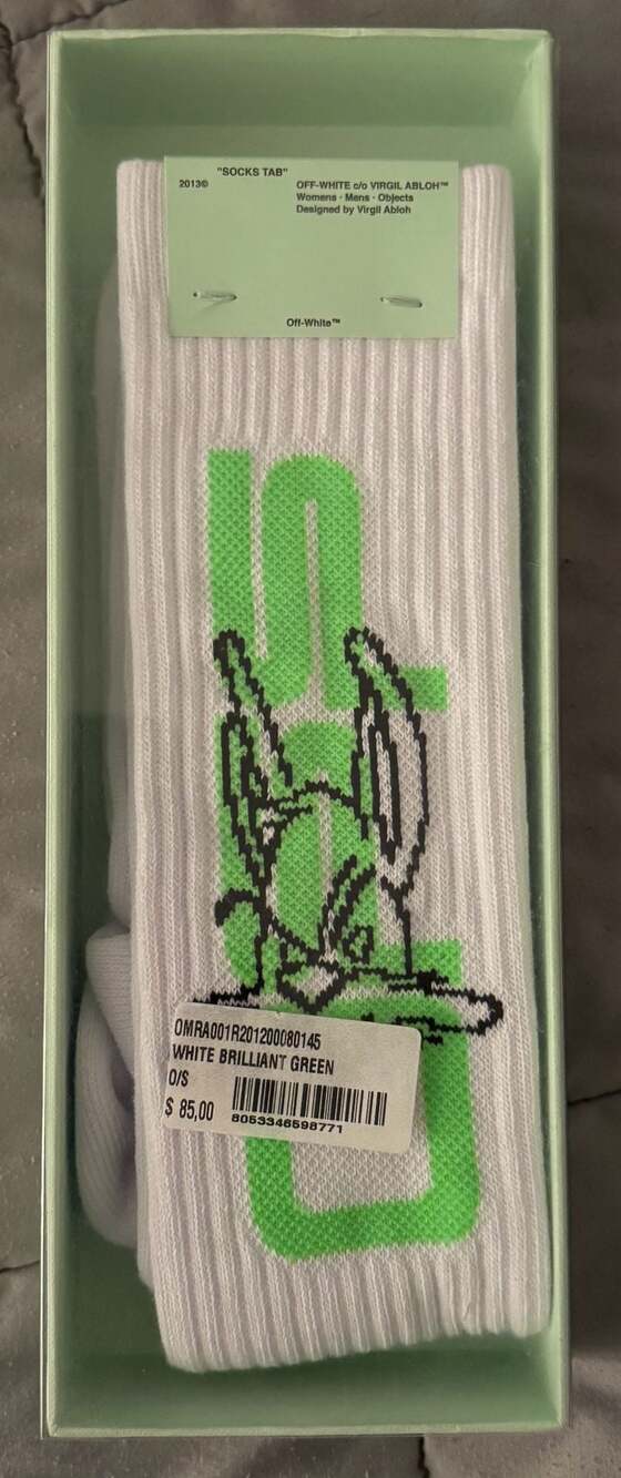 Off-White White and Brilliant Green Socks